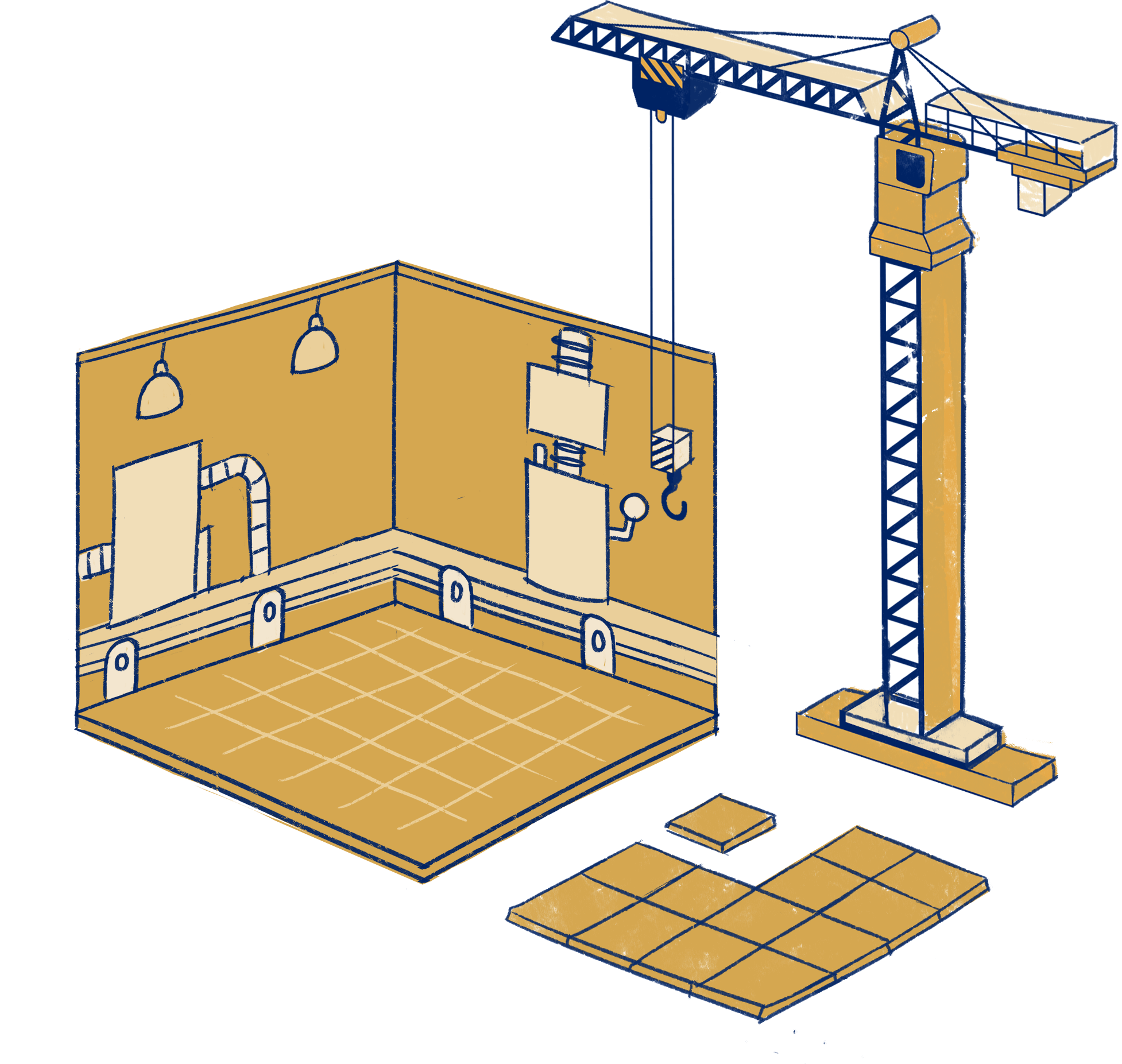 illustration of a room being built